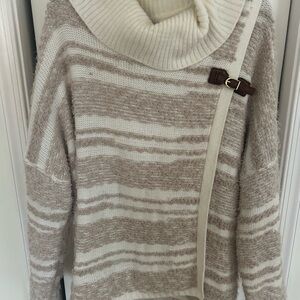 Calvin Klein Cream & Beige Striped Cowl Neck Sweater